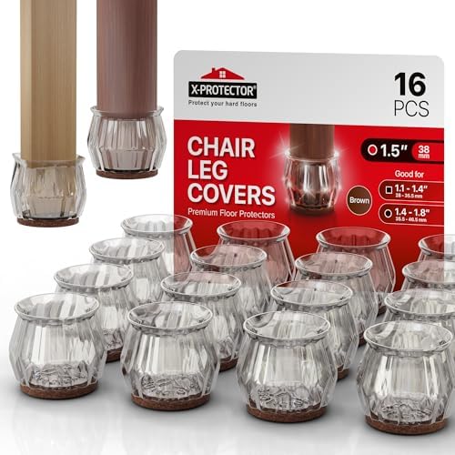 16 PCS Chair Leg Floor Protectors with Felt Pads X-Protector - 1.4" - 1.8" - Furniture Pads for Hardwood Floors - Clear Chair Pads - Floor Protectors for Chairs - Brown Chair Leg Covers! by X-Protector