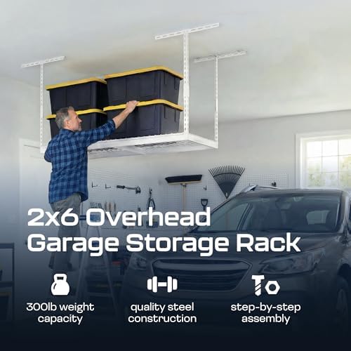 MonsterRax 2x6 Overhead Garage Storage Rack, White, 18"-33" Height - Image 2