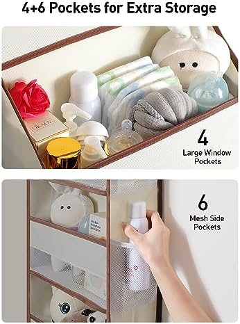 Yecaye Hanging Over the Door Organizer 1 Pack, 35.2lbs Load Toy Stuffed Animal Storage, Swing-proof Bathroom Organizers and Storage for Nursery Newborn Baby Essential Stuff Beige - Image 3