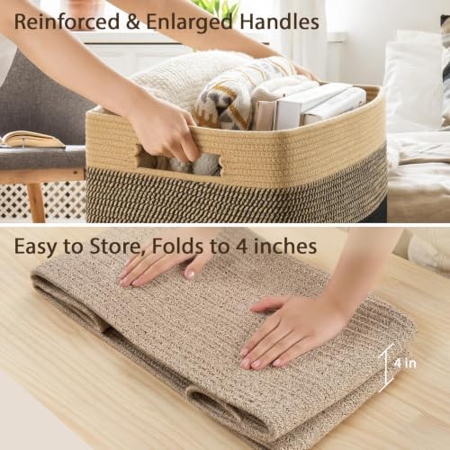 Optish 75L Large Woven Blanket Basket, Storage Basket with Handles, Brown - Image 6