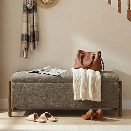 Usaint 47" Fabric Upholstered End of Bed Storage Ottoman Bench, Brown - Image 5