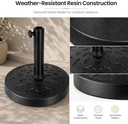 28.7 Lbs 17.91 Inch Round Umbrella Stand, Heavy Duty Weighted Base for Outdoor Market Parasols, Stable Holder for Patio Deck Lawn Garden Poolside, Black - Image 4