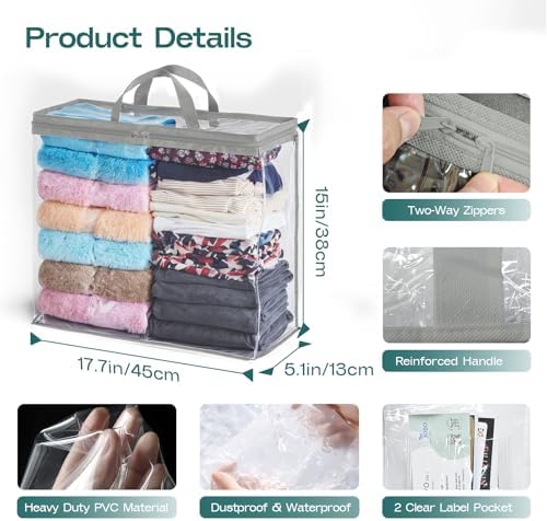 5 Pack Clear Storage Bags for Clothes, 22L Blanket Storage Bags, Under Bed Storage, Closet Organizers Bag, Upgraded Version Two-Way Zippers Design(Grey) - Image 2