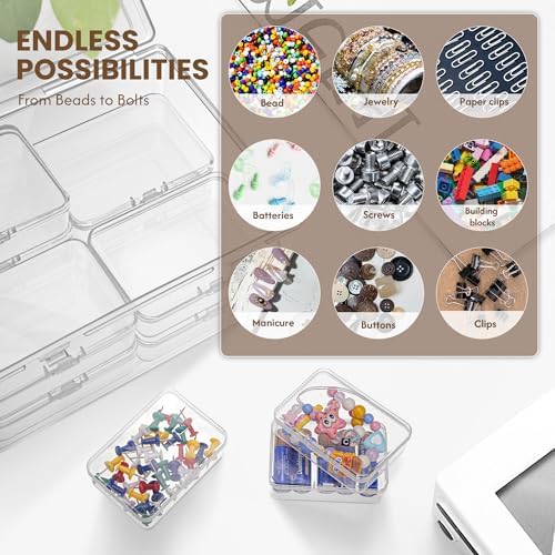 zoeynex Medium Plastic Organizer Boxes, 12 Clear Containers with Hinged Lids, for Beads, Jewelry, Crafts, Electronics, Hardware, School Supplies (32 Labels) - Image 3