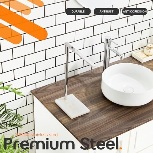 Towel Holder Chrome for Bathroom Vanity Countertop 1-Tier Towel Rack Stand with Heavy Marble Base Thicken Steady, Polished Stainless Steel AN7002CH - Image 4