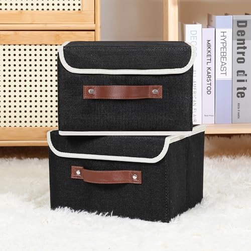 ANMINY Fabric Storage Box Bins with Lids, Black, 10"x8"x7", 4 Pack - Image 5
