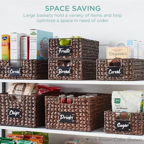 Best Choice Products Set of 4 13x12in Water Hyacinth Pantry Baskets, Woven Organizers w/Chalkboard Label, Chalk Marker - Black - Image 4