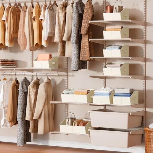 Homsorout Storage Bins for Shelves - Large Trapezoid Closet Shelf Organizer, Fabric Organization Bins with Handles, Storage Baskets for Clothes, Towel, Purse, 4 Pack, Beige - Image 3
