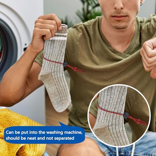 Huakaile 50 Pieces 5 Colors Sock Clips for Laundry Washing Machine and Dryer Washer, Elastic Laundry Loop Holder Stocking Tie Paired Socks Organizer - Image 6
