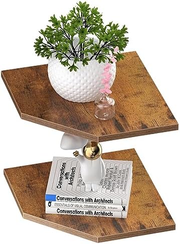 JJL Corner Wall Shelf, 10.4 Inch Wooden Corner Shelves, Set of 2 Floating Shelf for Wall Storage, Wall Mount Corner Shelves for Room Decoration, Rust Brown by Unknown