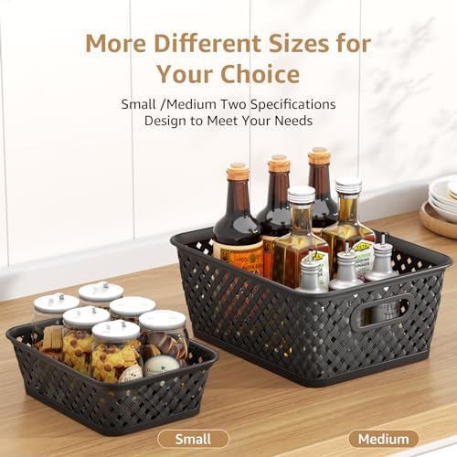 MaxGear 3 Pack Plastic Storage Baskets, Small, Black - Image 3