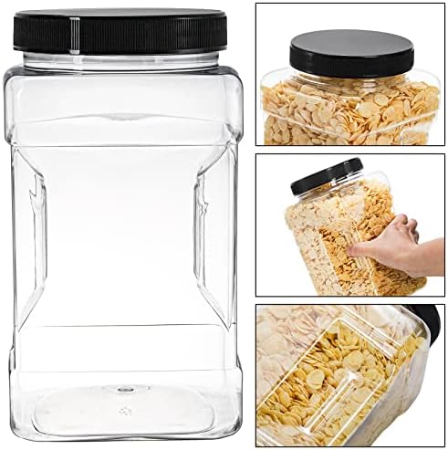 Lawei 3 Pack Square Clear Plastic Jars, 98 Oz Wide Mouth Storage Containers with Screw-On Lids, Refillable BPA Free Empty PET Jars for Dry Goods Peanut Cookies Candy, Easy Grip Airtight Storage Jar - Image 3