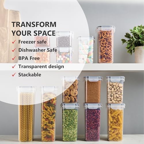 DWËLLZA KITCHEN Set of 14 Airtight Food Storage Containers for Pantry Organization and Storage - Sugar, Flour, Pasta, Spaghetti Plastic Air tight Kitchen Storage Containers With Lids, Labels & Marker - Image 5
