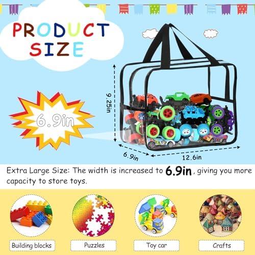 6 Pcs XL Toy Storage Bags Widen Waterproof Clear Toy Organizer with Labels - Image 2