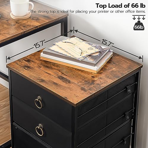 HOOBRO 3-Drawer Mobile File Cabinet, Vertical Filing Cabinet, Under Desk Storage Drawers for Home Office, Rolling Printer Stand, A4/Letter-Sized, Nonwovens Drawer, Rustic Brown and Black BFK30WJ01 - Image 3