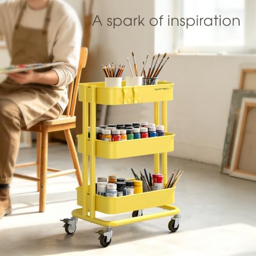 3 Tier Rolling Cart Metal Utility Cart with Lockable Wheels Home Office - Image 7