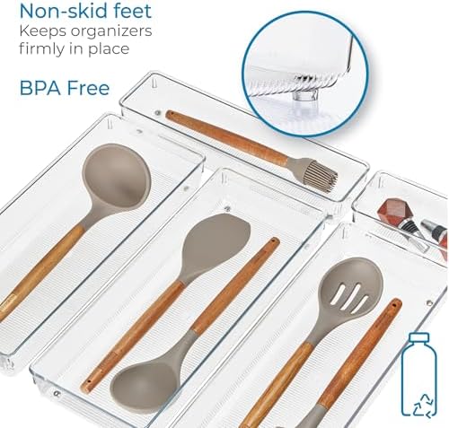 iDesign 5-Piece Kitchen Drawer Organizer Set, Clear - Image 6