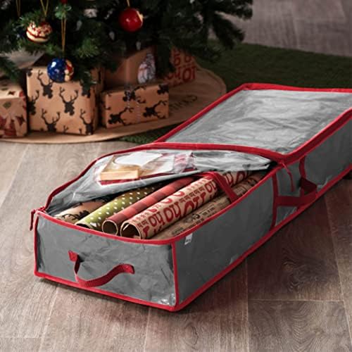 ZOBER Gift Wrapping Paper Organizer Storage - 40" Gift Wrap Storage Containers With Interior Pockets For Bows, Tags & Ribbons - Wrapping Paper Holder, Waterproof, Fits 24 Standard Rolls (Gray) - Image 2