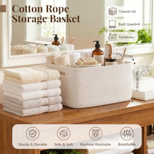 OIASKET 4Packs Natural Cotton Rope Storage Baskets for Organizing Toys, Clothes, Towels & Books, Soft Versatile Organizers for Shelves, Home Decorative Bins, 15.7''Lx11.8''Wx7.8''H, White - Image 2