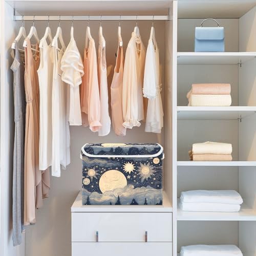Stars and Moon Storage Bins with Lids and Carrying Handle,Foldable Storage Boxes Organizer Containers Baskets Cube with Cover for Home Bedroom Closet Office - Image 6