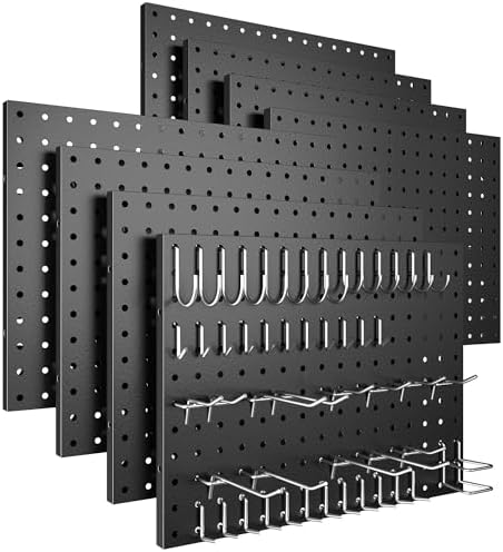 Spampur Peg Board, 8 Pack Metal Pegboard Panels with 50 Hooks by Spampur