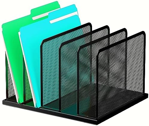 Kuntine.B Desk File Organizer Upright Mesh Desktop Organizer File Sorter Office Organization File Holder for Home, Office & Classroom (Black, 1 Pack 5-Section) by KuntineB