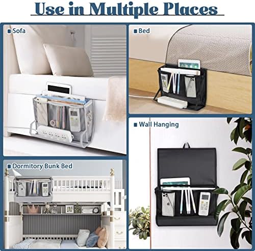 Bedside Caddy Organizer for Dorm Bed Rails with 7 Pockets, Gray - Image 6