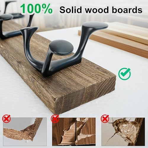 WEBI Coat Rack Wall Mount,17" Solid Wood Coat Hooks Wall Mounted Coat Hanger,16" Hole to Hole,Heavy Duty Hook Rack Rail,3 Triple Hooks for Hanging Coats,Jacket,Clothes,Hat,Weathered Brown,2 Packs - Image 5