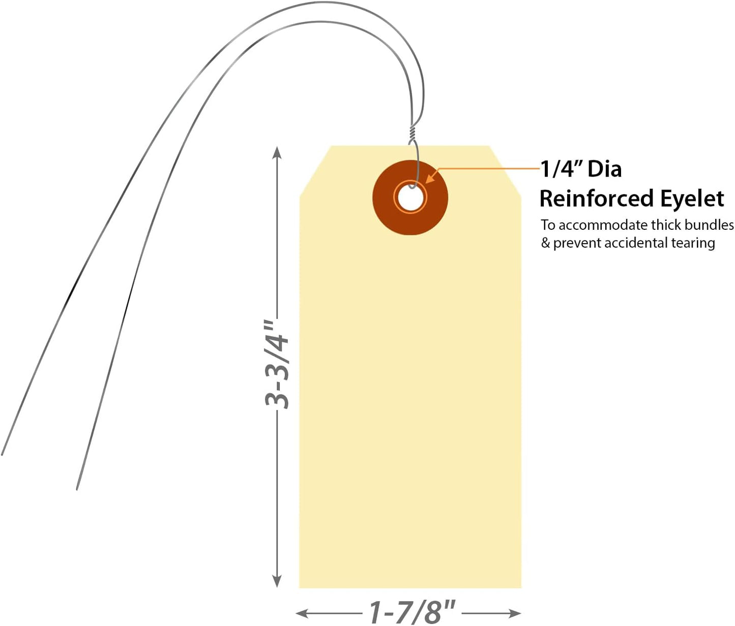 SmartSign Blank Manila Shipping Tags with Wire, Size-3, Pack of 1000, 13pt Thick Prewired Cardstock Tag, 3.75 x 1.875 inch Paper Hang Tags with Reinforced Fiber Patch