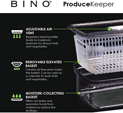 BINO | Produce Saver - 6.8 Cup/1.6L | Fridge Storage Containers for Fruits and Vegetables | Adjustable Air Vent, Removable Basket | BPA-Free Fridge Organizers (Pack of 4) - Image 3
