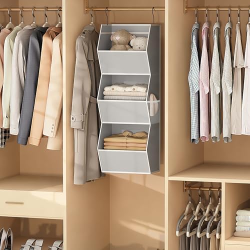 Closet Hanging Organizer with Pockets, 3 Shelf Hanging Clothes Organizers - Image 2