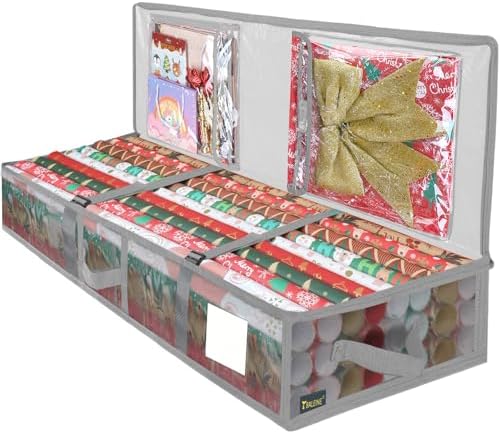 BALEINE Soft Christmas Wrapping Paper Storage Bag, 40" Durable PE Gift Wrap Storage Bag with Flexible Partitions and Pockets for Ribbon, Accessories (Transparent) by BALEINE