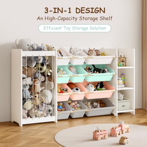 EXPERLAM 3-in-1 Toy Storage Organizer, White Solid Wood, Colorful Bins - Image 5