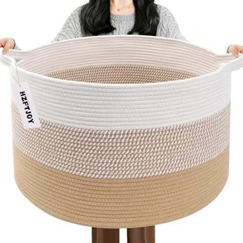 65L Large Blanket Basket, Cotton Rope Woven Laundry Basket-Yellow by HZFTJOY