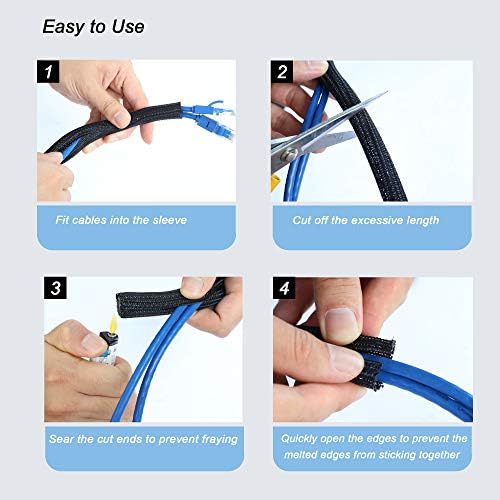 Cable Management Sleeve, Split Design, 10FT - 3/8 Inch, Black - Image 6