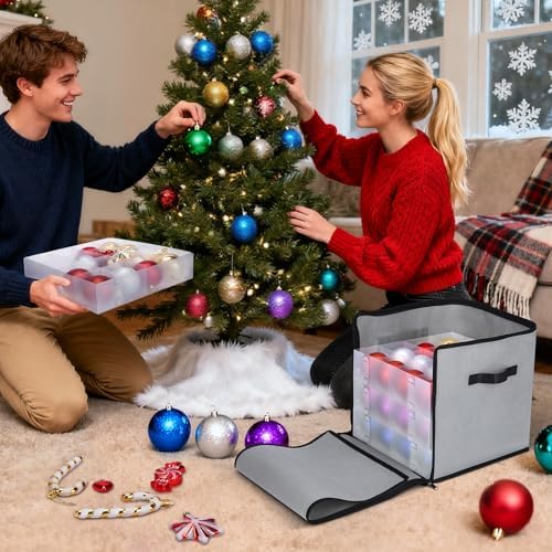 BALEINE Christmas Ornament Storage Box with Dividers, Premium Holiday Ornaments Storage Container Bin for Xmas Decorations (64 Ball, Black, Soft) - Image 3