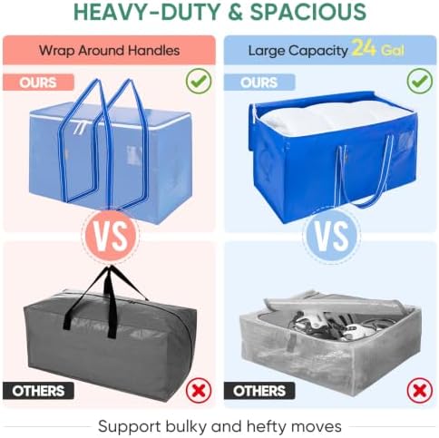 BALEINE 6-Pack Oversized Moving Bags with Reinforced Handles, Heavy-Duty Storage Tote for Clothes, Moving Supplies (Royal Blue, 6-Pack) - Image 4