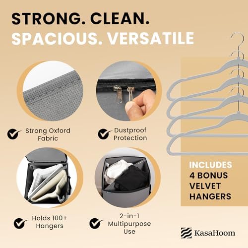 Clothes Hanger Organizer Bags, 2 Pack, Gray, Holds 100+ Hangers - Image 2