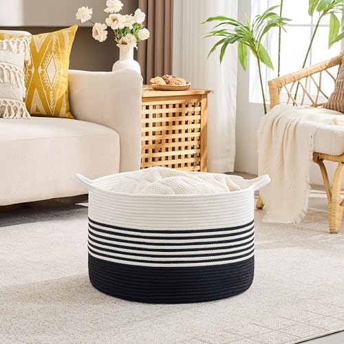 KAKAMAY Large Blanket Basket with Handles, Storage Basket for Living Room - Image 4