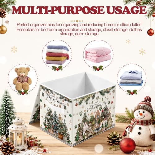 Briwooody Neutral Christmas Storage Bin with Lid and Carrying Handle Christmas Tree Foldable Storage Box Large Xmas Decorative Collapsible Container Basket for Organizing Closet Home Bedroom Gift - Image 3