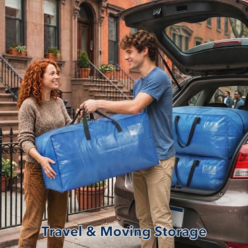 Moving Bags Heavy Duty,Extra Large Moving Bags for Travel/College Packing/Storage/Organization/Seasonal Clothes & Bedding Storage,Moving Supplies Bins,Compatible with Ikea Frakta Cart (SkyBlue,6Pcs) - Image 5