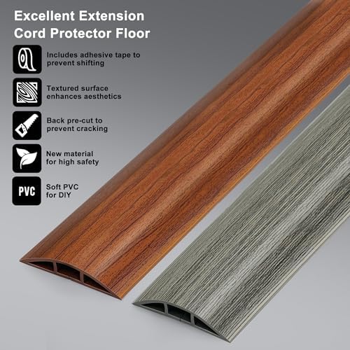 Floor Cord Cover 4FT, White Maple Wood Cord Hider Floor, PVC Cord Protector Floor, Hide Extension Floor Wire Covers for Cords, Organizer Wires Floor Cable Cover, Cable Cavity: 0.47" (W) x 0.24" (H) - Image 3