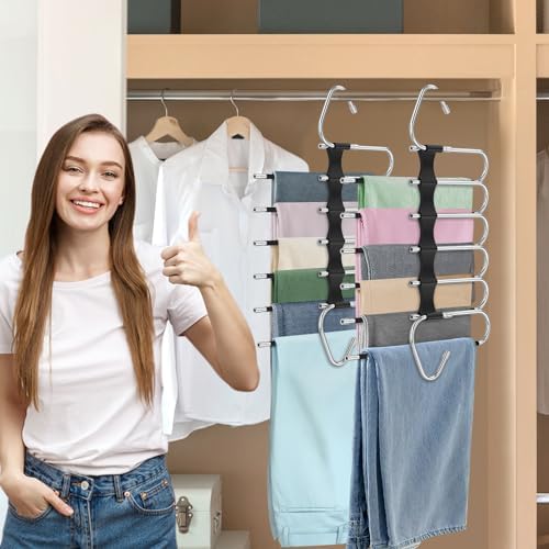 6 Layers Pants Hangers Space Saving Non-Slip Closet Organizer 2 Pack - Image 2