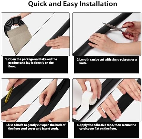 4FT Cord Hider Floor - Grey Floor Cable Hider, Wire Covers for Cords Prevent Cable Trips, Floor Cord Cover, Power Cable Management Cord Protector, Cable Cover Channel 0.6" (W) x 0.31" (H) - Image 4