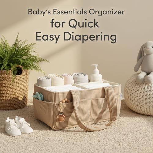 PUTSKA Baby Diaper Caddy Organizer, Nursery Basket (Brown, Corduroy) - Image 3