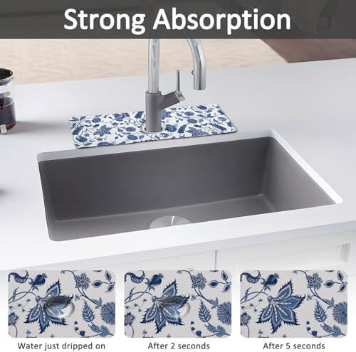 15" X 5.5" Kitchen Sink Splash Guard Faucet Mat Floral Super Absorbent Fast Drying Faucet Guard & Draining Mat Sink Splash Guard Behind Faucet for Kitchen, Bathroom - Image 3
