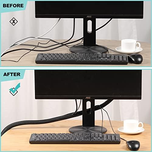 AGPTEK Cable Management Sleeve, 2 Pack 5ft - 1.2 inch Cord Hider, Black - Image 6
