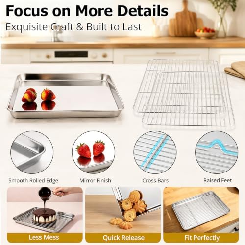 Onader 9x13 Inch Stainless Steel Quarter Sheet Pan, Baking Sheet with Rack - Image 5