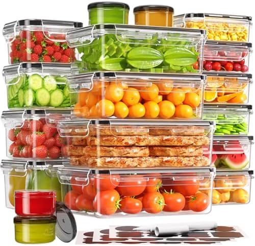 KEMETHY 36-Piece Food Storage Containers with Lids(18 Container & 18 Lid), Plastic Food Containers for Pantry & Kitchen Storage and Organization, BPA-Free, Leak Proof, Reusable with Labels & Pen by KEMETHYFocusesonCreatingEfficientStorageProductswithQualityMaterials