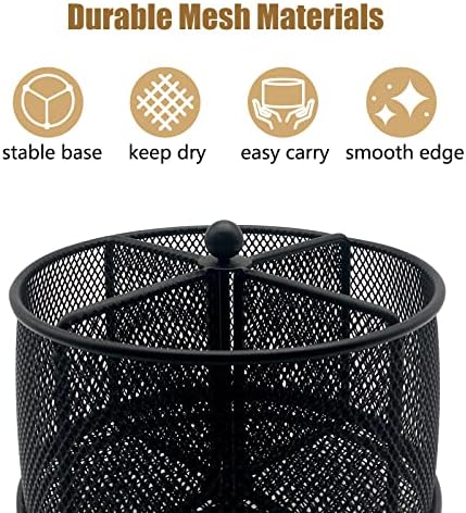 DysanVica 360° Rotating Metal Utensil Caddy - 4 Compartment Silverware Cutlery Holder Rotation Fork Spoon Napkin Organizer Flatware Storage Basket Party Countertop Buffet Picnic Camping Outdoor Black - Image 3